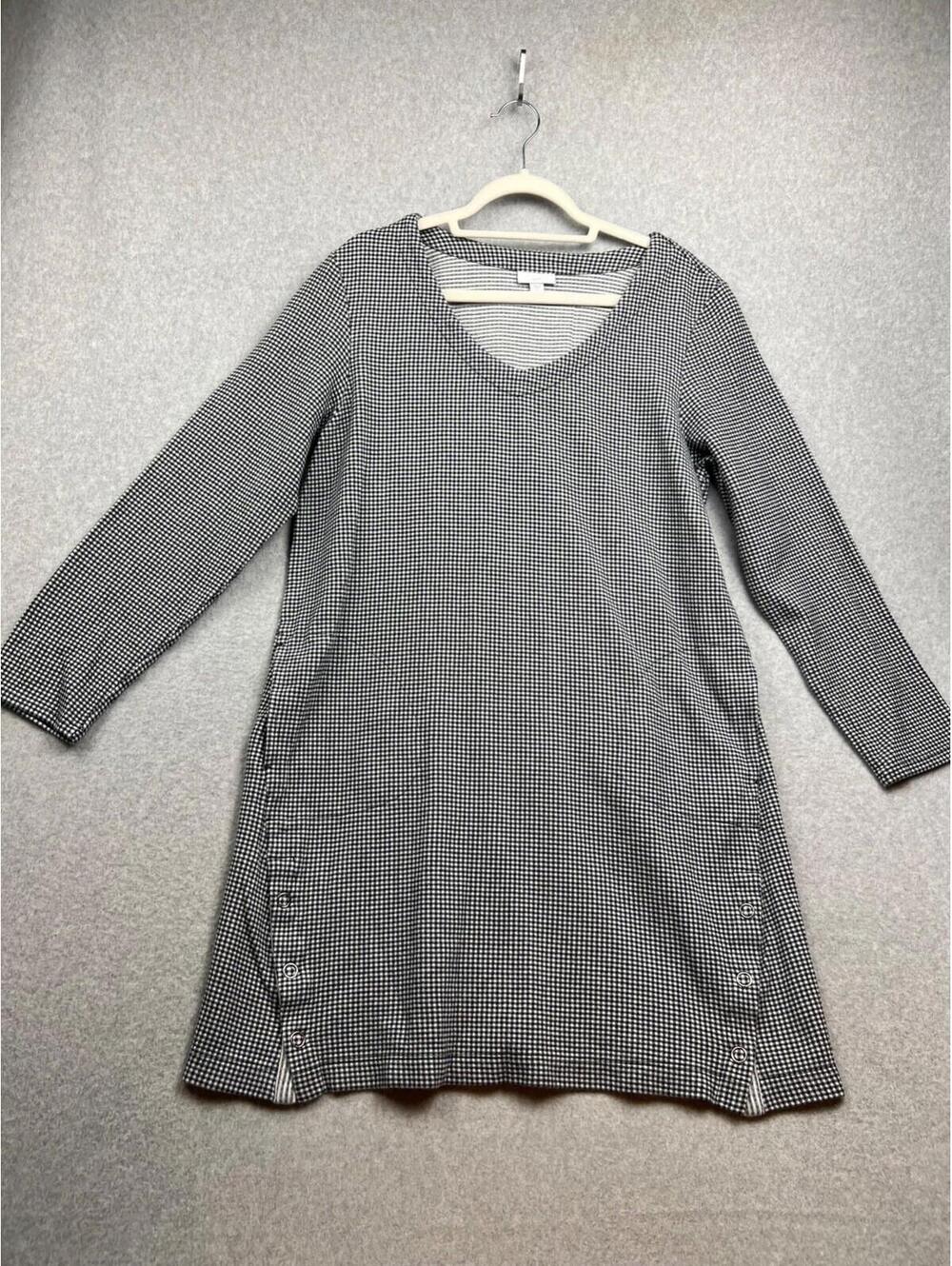 J.Jill Shift Dress Womens  L Gingham Long Sleeve V-neck Side Snap Classic
